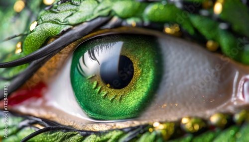 close up of a green dragon s eye symbol of 2024 to the chinese calendar photo