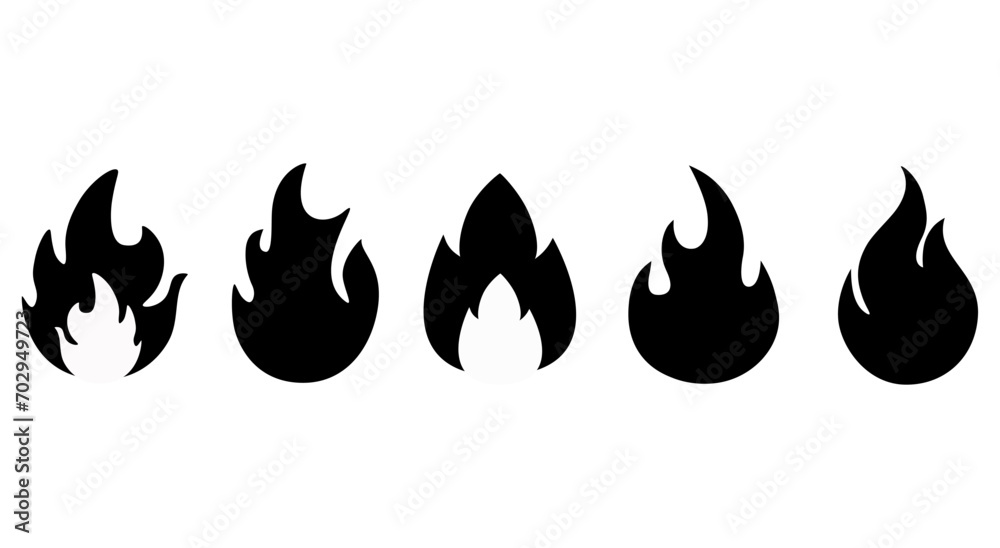 Set of cartoon flames. Burning bonfire, forest fire and bonfire, fire black silhouette isolated vector illustration. The power of a fireball, the energy of a fiery flame. Set of cartoon flames. Burning bonfire, forest fire and bonfire, fire black silhouette isolated vector illustration. The power of a fireball, the energy of a fiery flame.