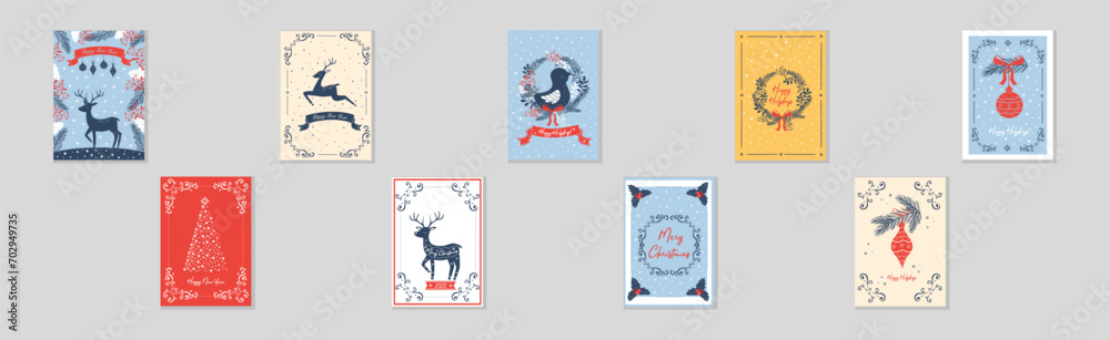 Merry Christmas and Winter Holiday Greeting Card Vector Template Set Merry Christmas and Winter Holiday Greeting Card Vector Template Set