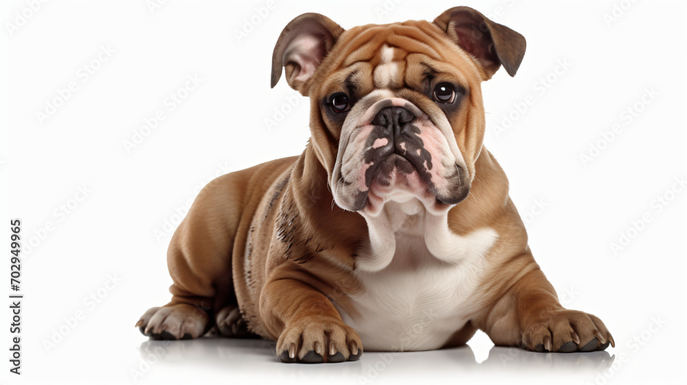 A Bulldog sitting photo white background