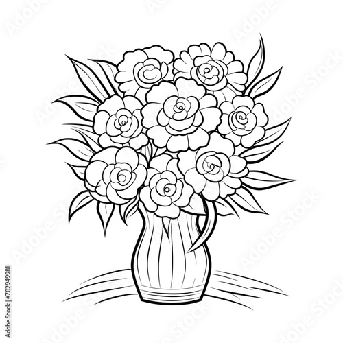 Bouquet of flowers in vase illustration coloring  page - coloring book
