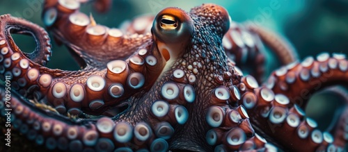 Close-up view of curled octopus tentacles photo