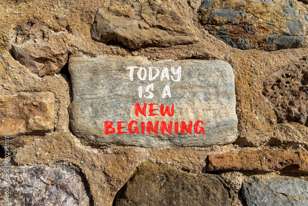 Today is a new beginning symbol. Concept words Today is a new beginning on beautiful stone. Beautiful stone wall background. Business today is new beginning concept. Copy space. Today is a new beginning symbol. Concept words Today is a new beginning on beautiful stone. Beautiful stone wall background. Business today is new beginning concept. Copy space.