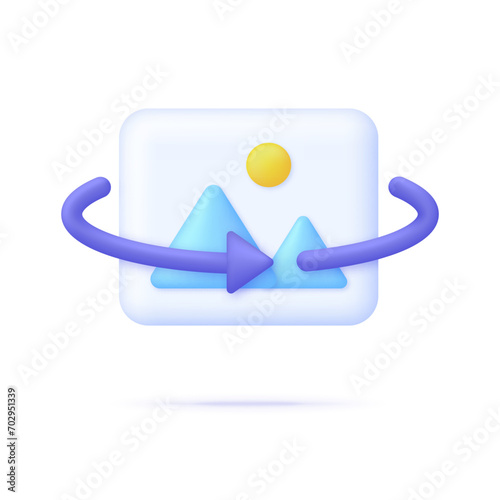 3D Panoramic photography icon. 360 degree view symbol. Panoramas and 360 degrees rotating. Virtual reality concept.