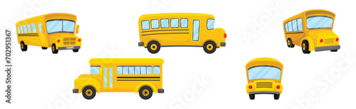 Yellow School Bus as Road City Traffic Vector Set