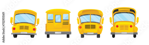 Yellow School Bus as Road City Traffic Vector Set