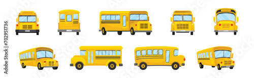 Yellow School Bus as Road City Traffic Vector Set