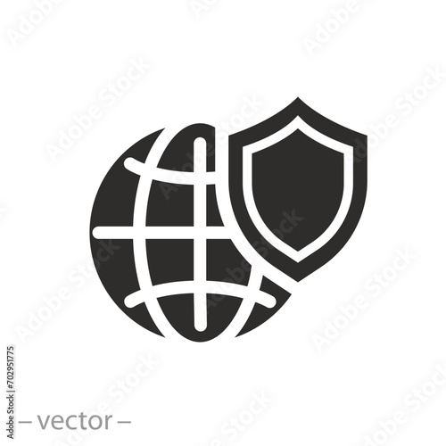 world secure icon, globe with shield, flat symbol vector illustration