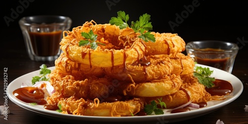 Onion Rings Extravaganza, Visual Symphony of Golden Perfection, Culinary Crunchiness in Every Irresistible Bite." 