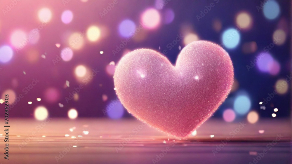 Shiny pink heart on the colorful background with bokeh lights, Valentine's day, party background