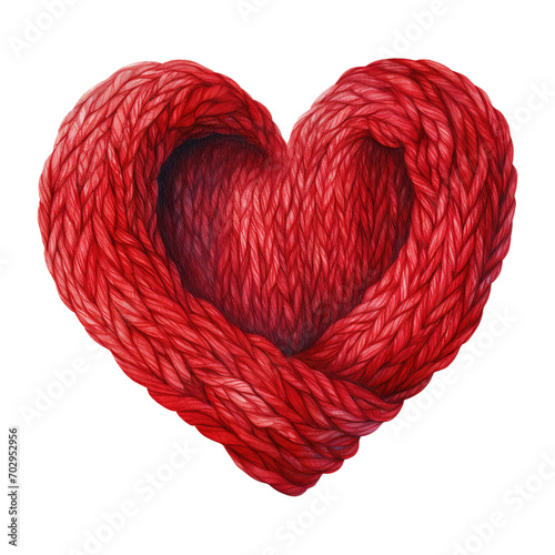 Red heart shaped wool yarn. AI generated image