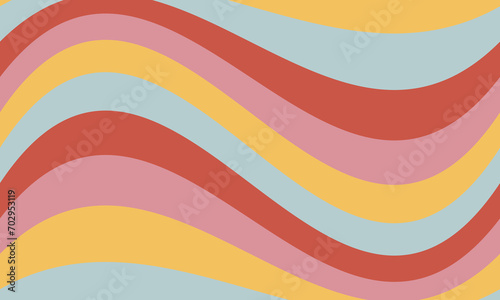 Abstract rainbow wavy background in style 60-70-ies. Vintage groovy retro background. Hippie aesthetics
