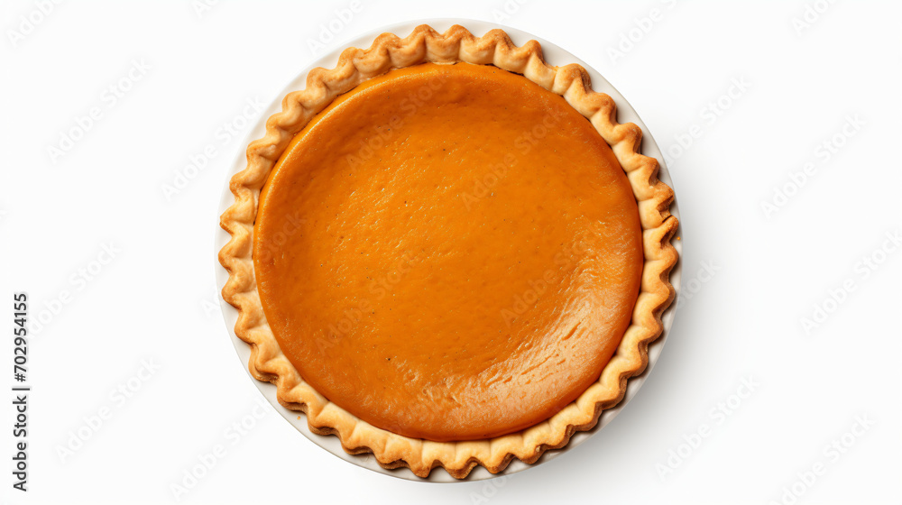 A full pumpkin pie seen from above top view isolate - obrazy, fototapety, plakaty 
