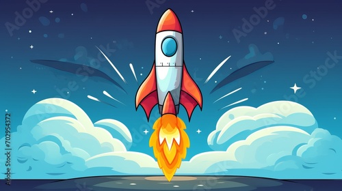 A Cartoon Rocket Launching Into the Sky