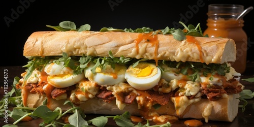 Bocadillo de Huevos Revueltos Culinary Delight, A Visual Symphony of Scrambled Eggs in a Perfect Sandwich Melody." 