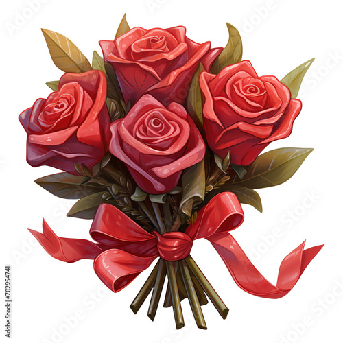 Bunch of red roses with a red bow. AI generated image