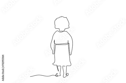 little poor girl sad unhappy alone full body length one line art design