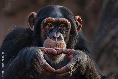 Chimpanzee forming a heart with his hands photo