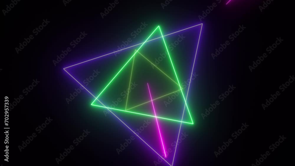 Blue and purple neon tunnel made by growing triangles - Infinite loop in 4K. Blue and purple neon tunnel made by growing triangles - Infinite loop in 4K.