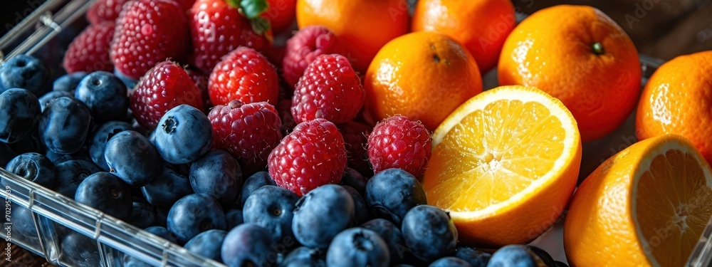 berries close-up top view. concept fruits in plastic containers, raspberries, lemons, blackberries berries close-up top view. concept fruits in plastic containers, raspberries, lemons, blackberries