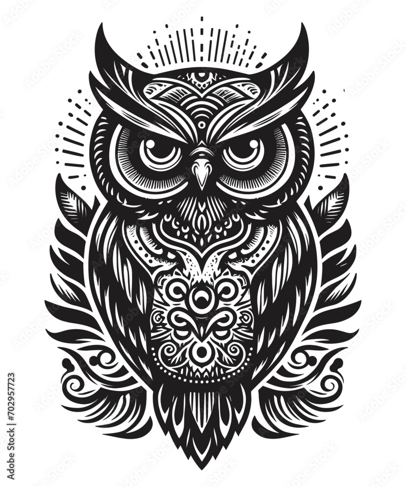  Cute celtic owl silhouette, vector illustration
