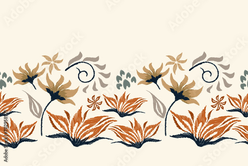 Bohemian Floral pattern paisley embroidery textured on white background. Ikat flower motif ethnic traditional. Aztec style abstract vector illustration vintage design for print template