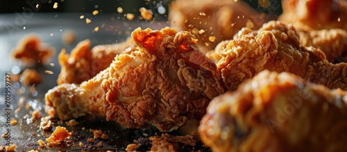 Fried chicken falling photo