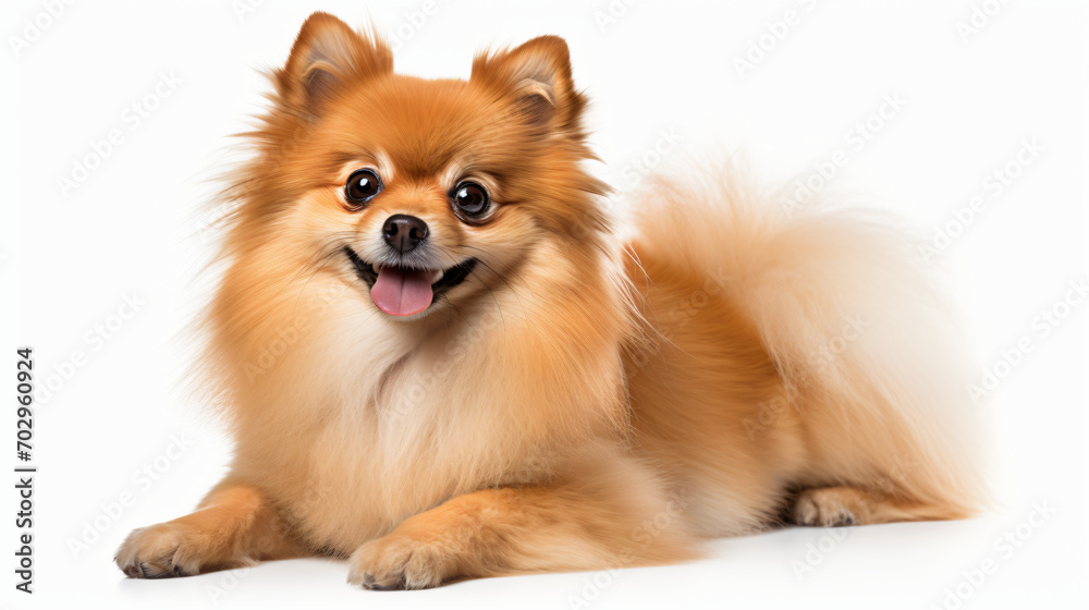 A Pomeranian dog sitting photo white background