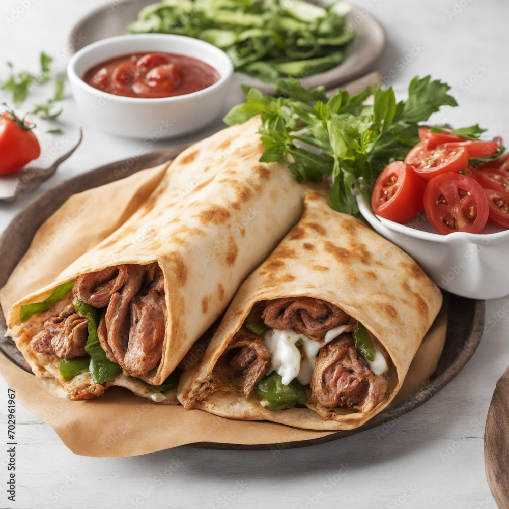 Traditional Greek sandwich filled with meat, vegetables, and tzatziki sauce, commonly served on pita bread. Traditional Greek sandwich filled with meat, vegetables, and tzatziki sauce, commonly served on pita bread.