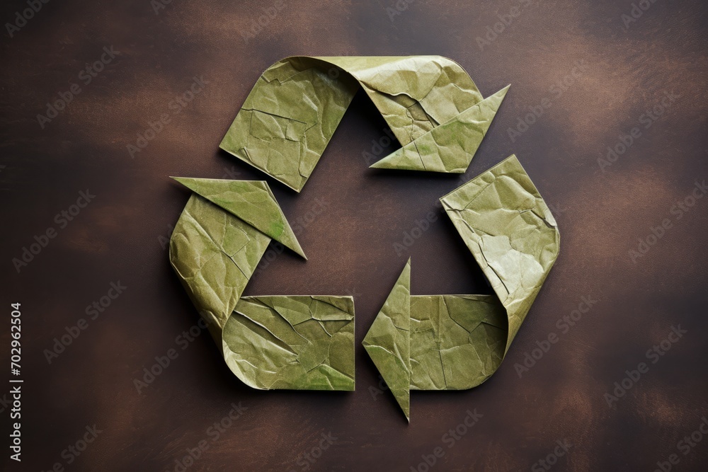 Recycle symbol made of crumpled paper on dark background. Eco recycling concept. Recycle symbol made of crumpled paper on dark background. Eco recycling concept.