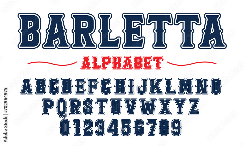Editable typeface vector. Barletta sport font in american style for football, baseball or basketball logos and t-shirt. - obrazy, fototapety, plakaty 