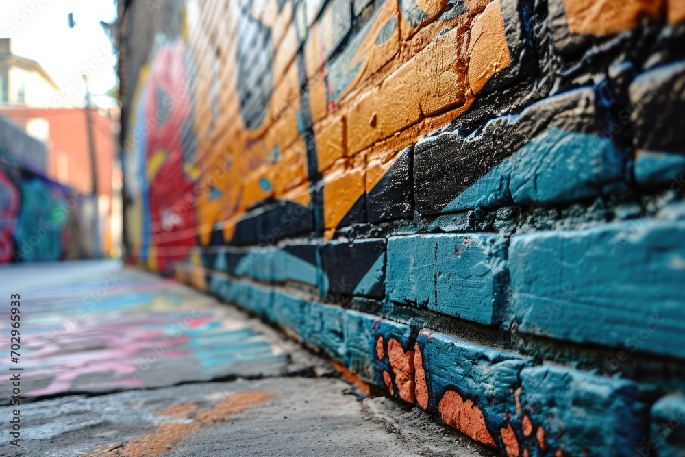 Naklejka premium Close up of a vibrant graffiti wall with artistic designs.