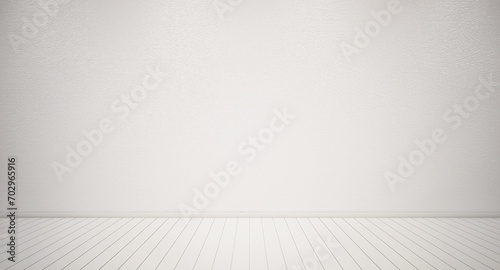 Fototapeta Naklejka Na Ścianę i Meble -  3d Rendering of interior. Blank grunge light gray wall and white wooden floor. Retro design. Textured background.
