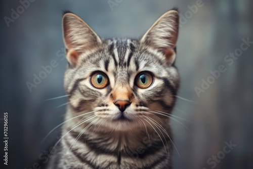 Cute tabby cat with big eyes. Close-up, Portrait of a beautiful gray striped cat close up, AI Generated