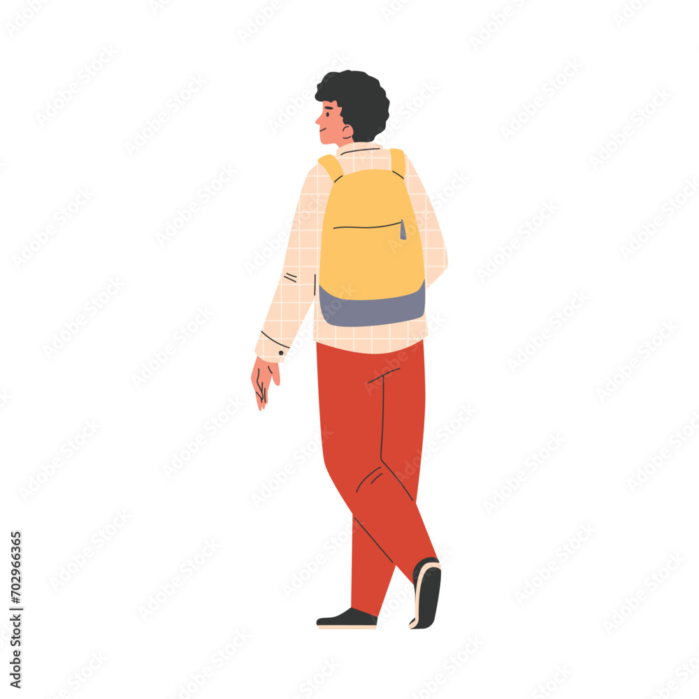 Young man with a backpack, vector on white, illustration in flat style Young man with a backpack, vector on white, illustration in flat style