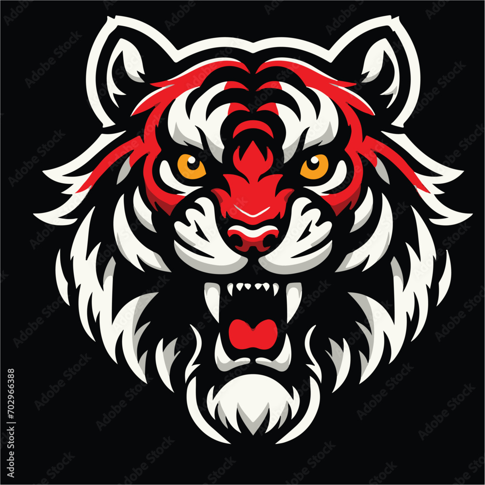 Roaring tiger head, Angry roaring fierce Tiger head design