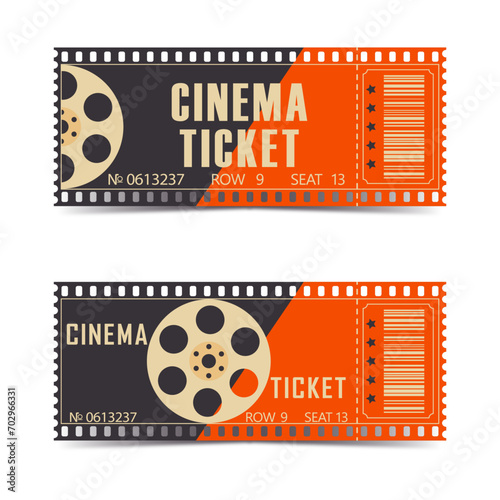 Set of retro cinema tickets. Vector movie theatre vintage illustration	