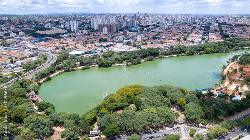 Aerial view of Taquaral park in Campinas, São Paulo. In the background, the neighborhood of Cambui.