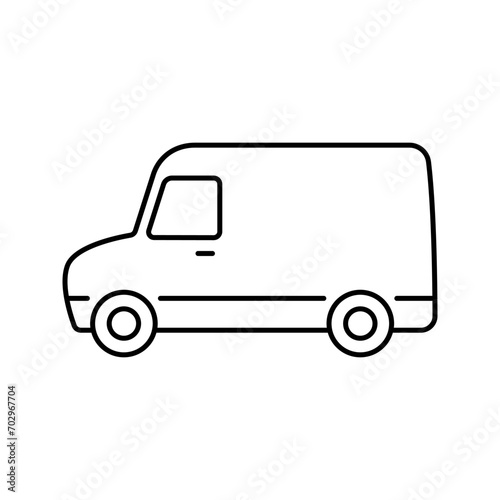 Van icon. Delivery truck. Black contour linear silhouette. Editable strokes. Side view. Vector simple flat graphic illustration. Isolated object on a white background. Isolate.