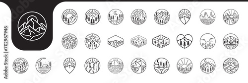 mountain outdoor line vintage badge icon logo design vector