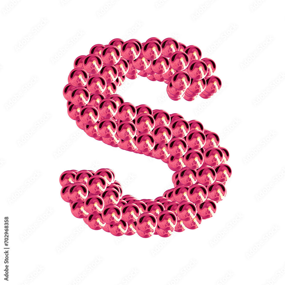 Pink symbols from spheres. 3d letter s