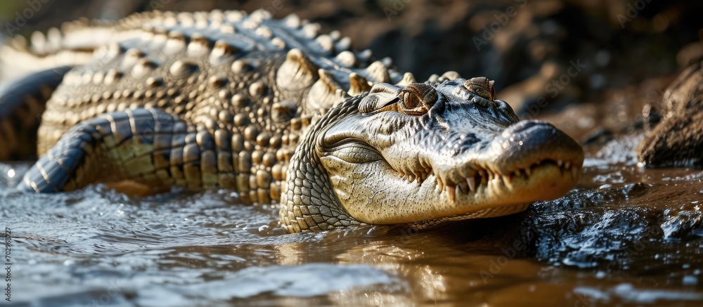 a large Nile crocodile preparing