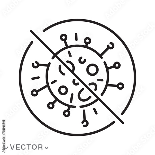 stop influenza virus cells, prohibit flu bacteria icon, protect from inflammatory disease, infection bacteria thin line  symbol isolated on white background, editable stroke eps 10 vector illustration