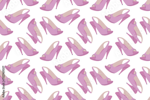 Seamless pattern with pink stilettos. Women's pattern for March 8