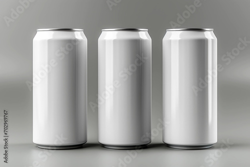 Photo realistic image of Aluminum tins/cans in white with blank labels 