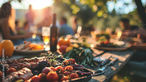 An outdoor team barbecue party as a gesture of employee appreciation, Team, blurred background, with copy space