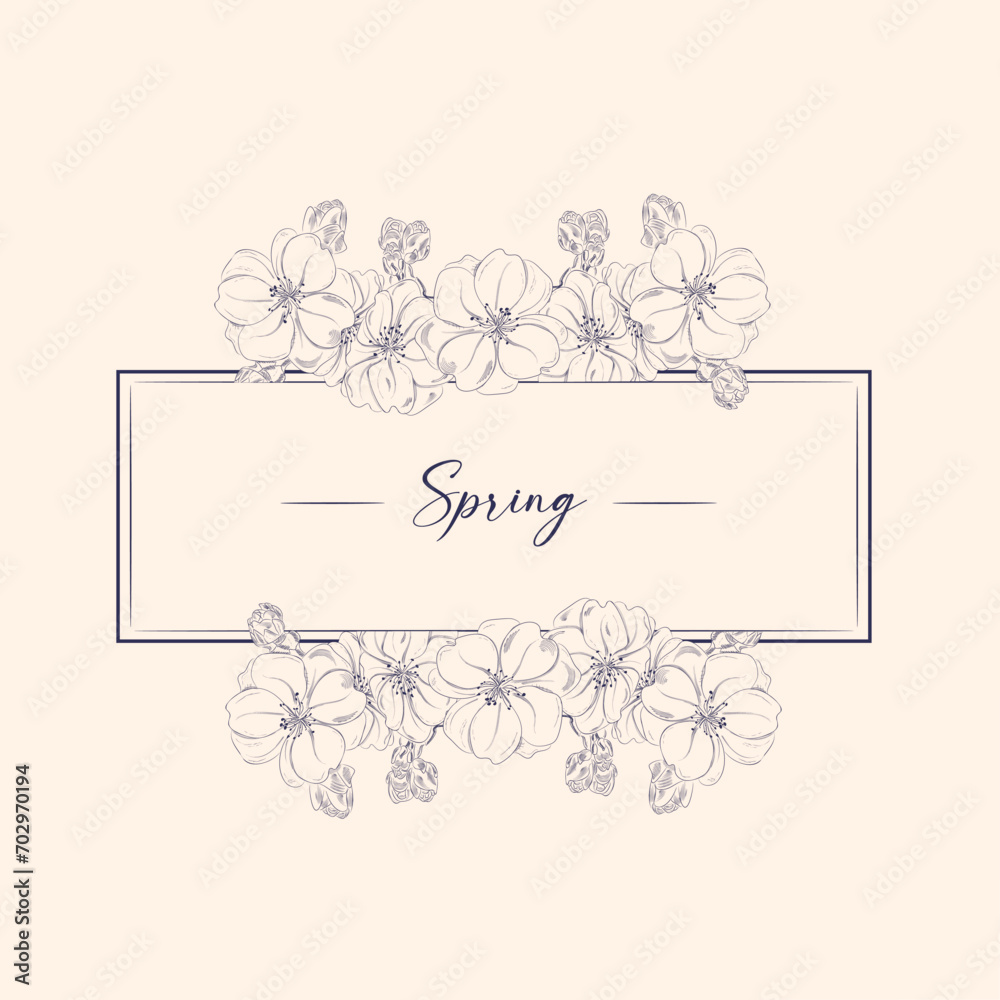 Hand Drawn Cherry Blossom Arrangements. Floral Decorative Design Elements. Dividers, Text Frames and Wreaths. Vector Illustration