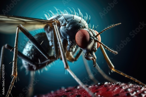 Macro photo of a fly on a red blood cell - macro photography, Microscopic image of a mosquito, AI Generated © Ifti Digital
