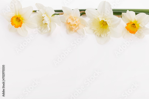 Spring frame of yellow daffodils, flower arrangement