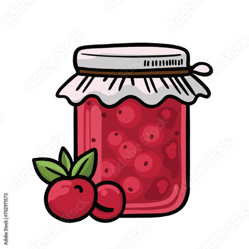 Set and set of fruit jam. Delicious jam in jars. Different flavors of jam: strawberry, kiwi, orange, grapes, blueberry, cherry, raspberry.